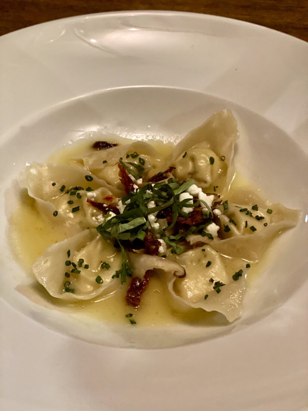 Sonoma goat cheese ravioli, golden oak mushrooms