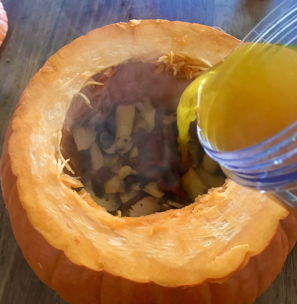 Put the ingredients in the pumpkin