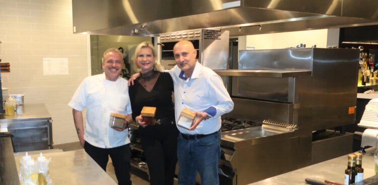 Chef Emidio Tidu, restaurateur Stelian Tasu in the kitchen with Sophie Gayot